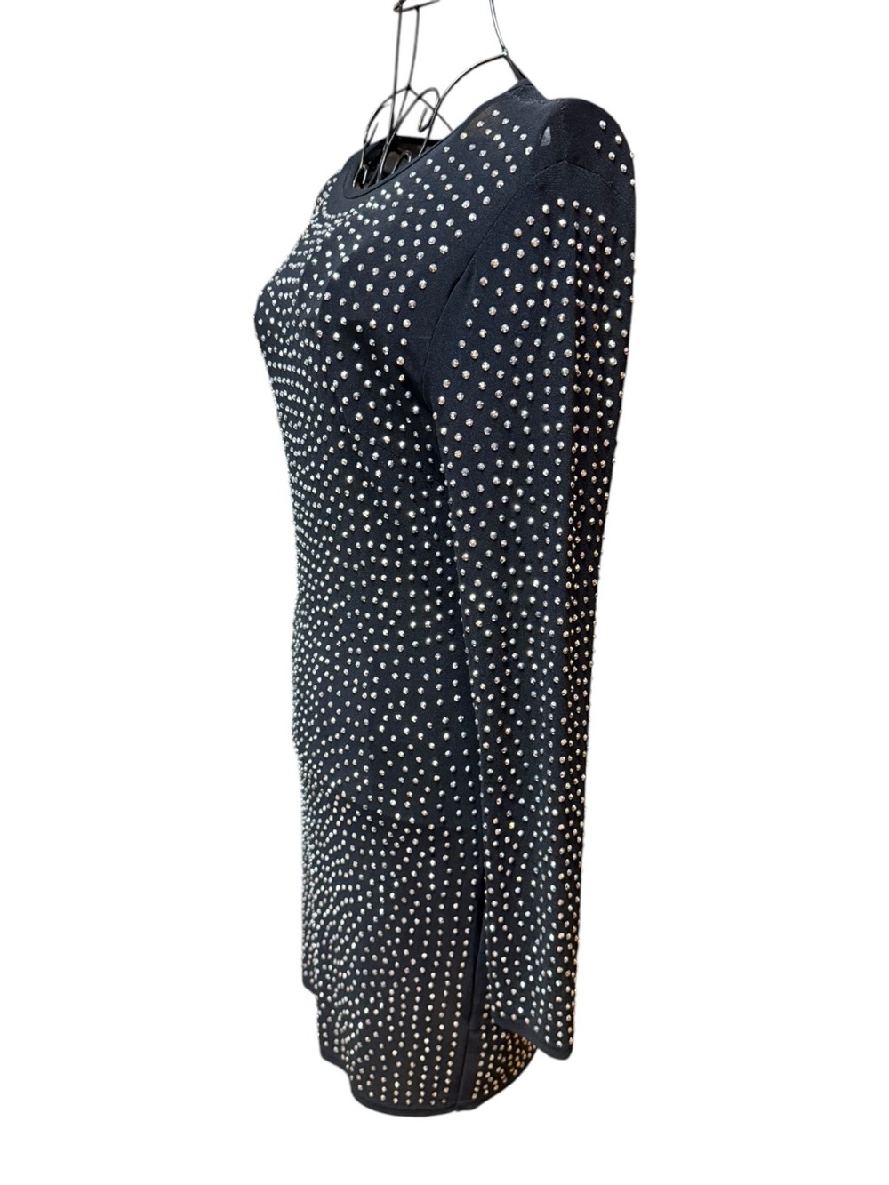 Black Rhinestone Studded Long Sleeve Bodycon Dress Large - Picture 5 of 8